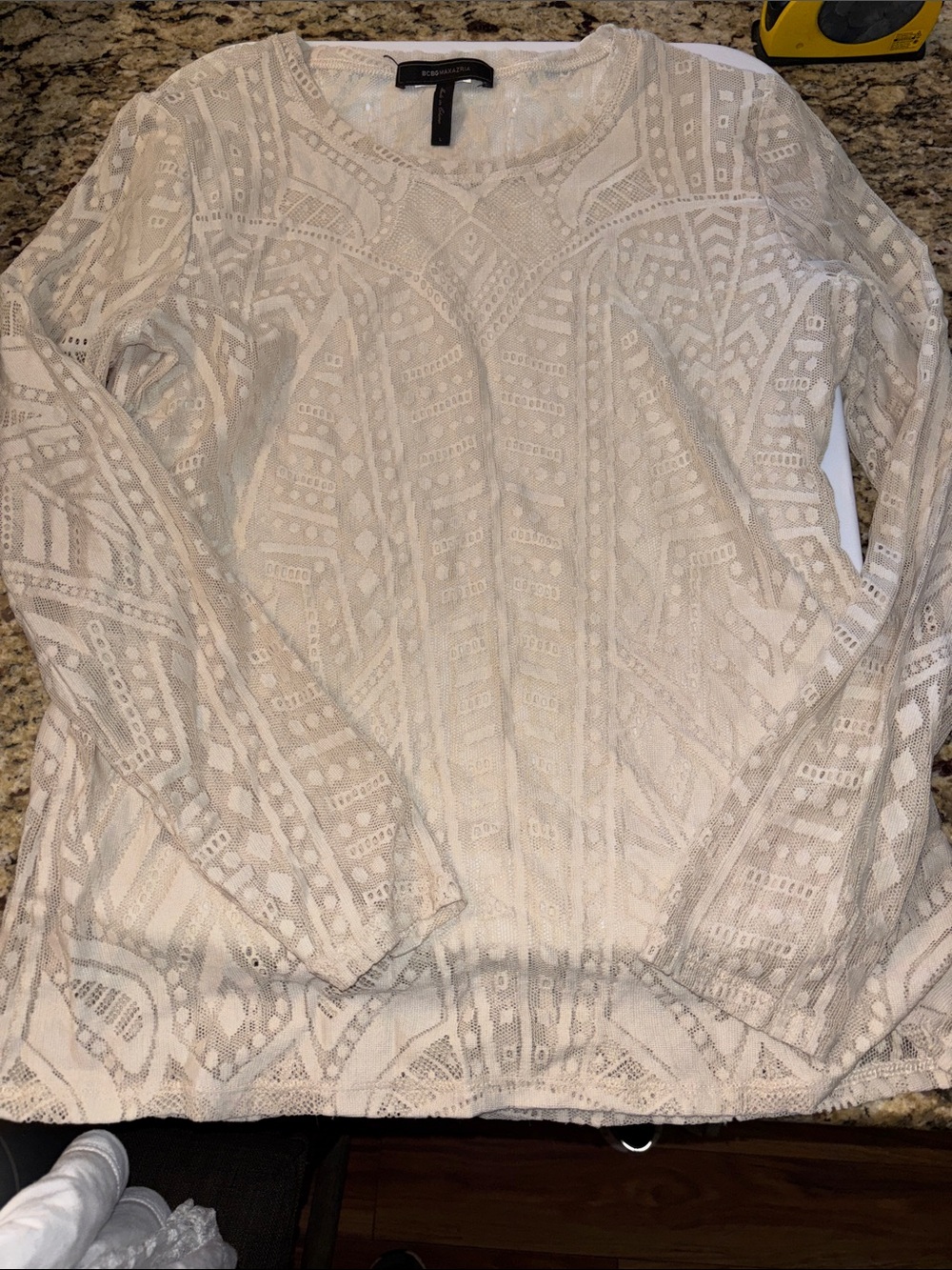 BCBGMaxAzria Cream Lace-Overlay Long-Sleeve Tunic